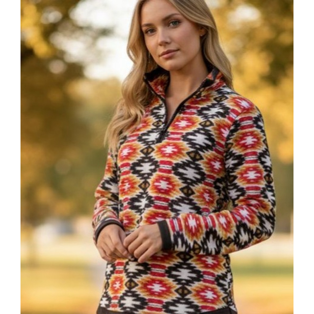 Outback Trading Company Southwestern Print Quarter Zip Bella Henley Pullover MD